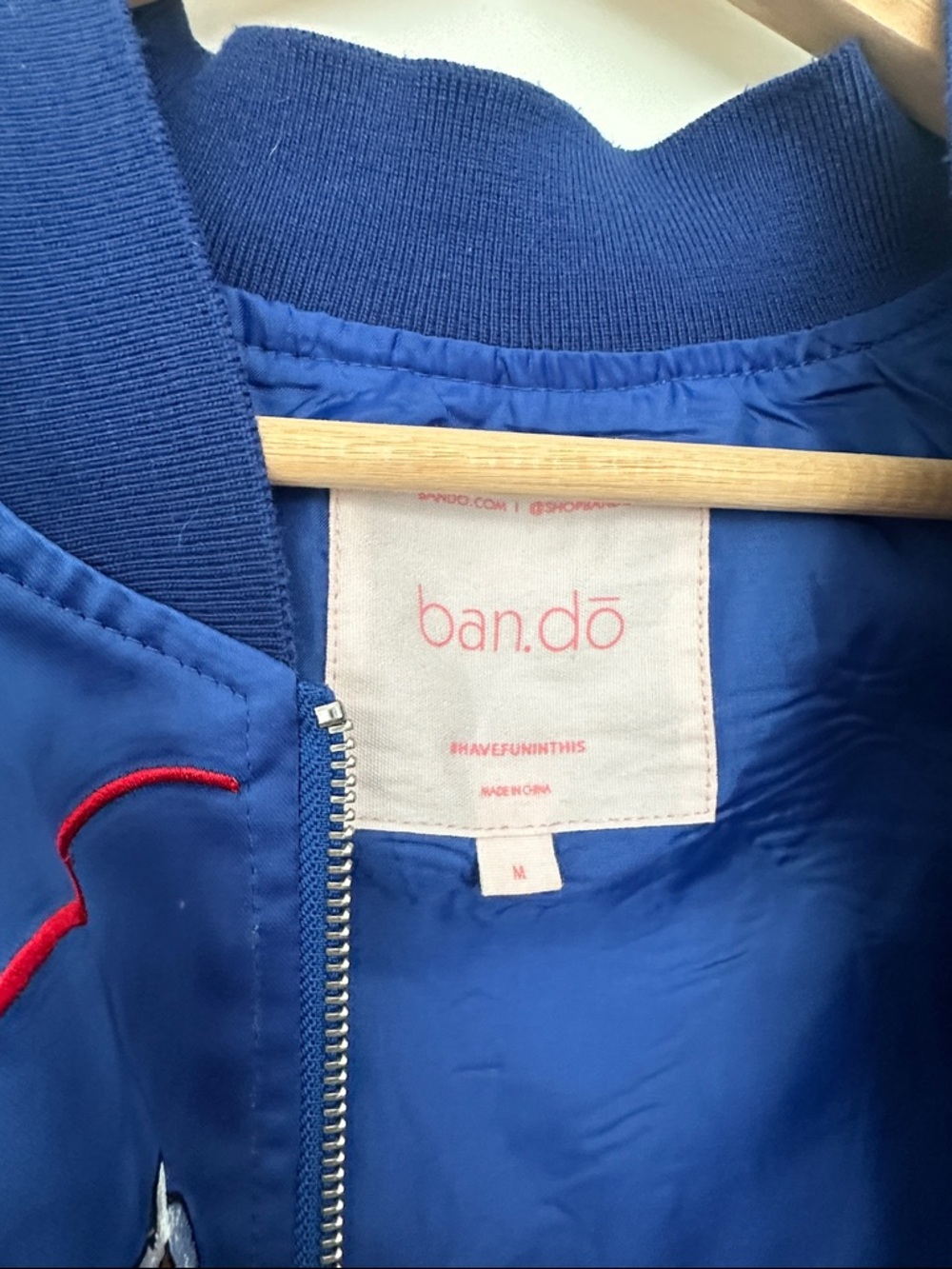 ban.do Embroidered Floral Bomber Jacket in Blue & Pink - Picture 2 of 4